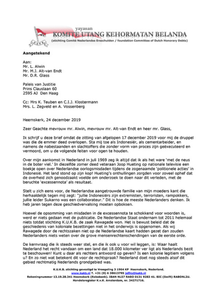 Jeffry Pondaag’s brief aan de Rechtbank in Den Haag – Histori Bersama